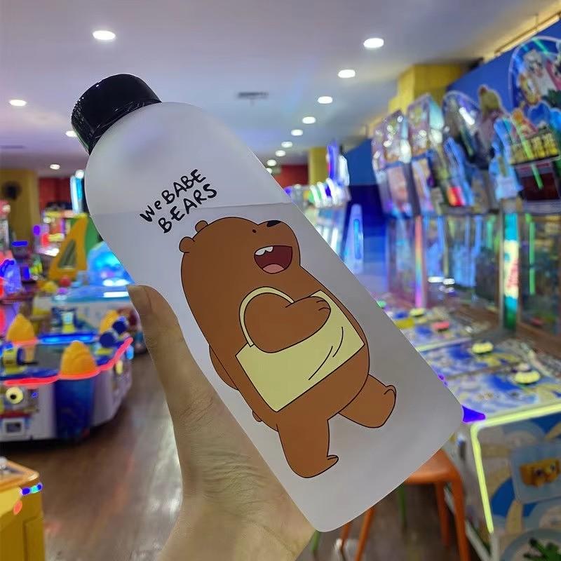1000ML Portable Large Cartoon Water Bottle Panda Cute Bear Frosted Straw Mug Food Grade Heat Resistant Good Feeling Water Bottle