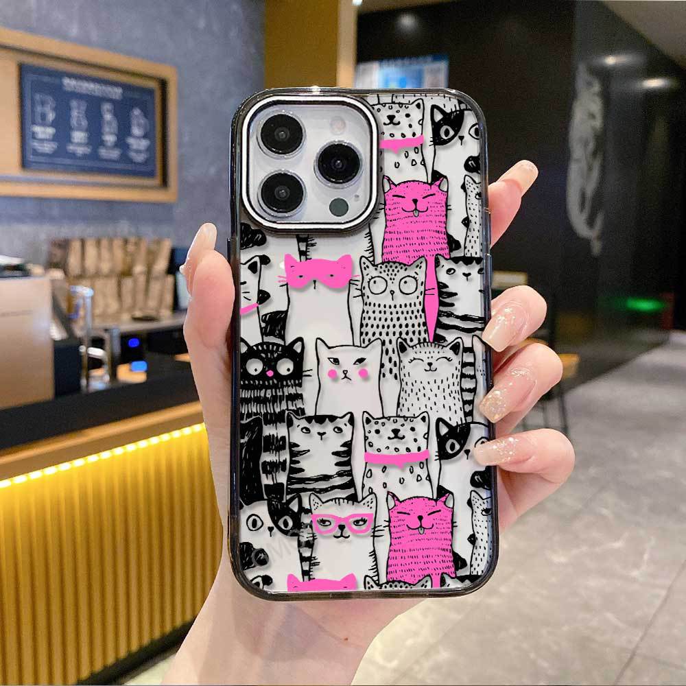 Cool cat stick figure painting iPhone17AIR transparent mobile phone case Apple 15Pro funny 16 does not collide