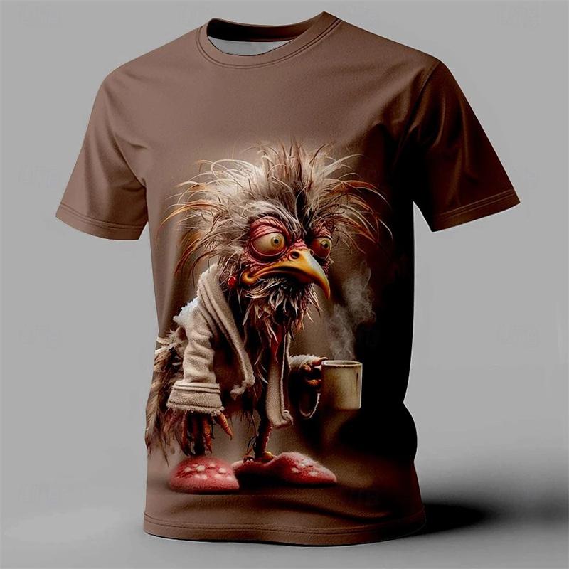 Fun Men's Animal Chicken Print T-shirt Summer Street Fashion Casual Short Sleeved Pullover Humorous Cartoon High-quality Round Neck Tops
