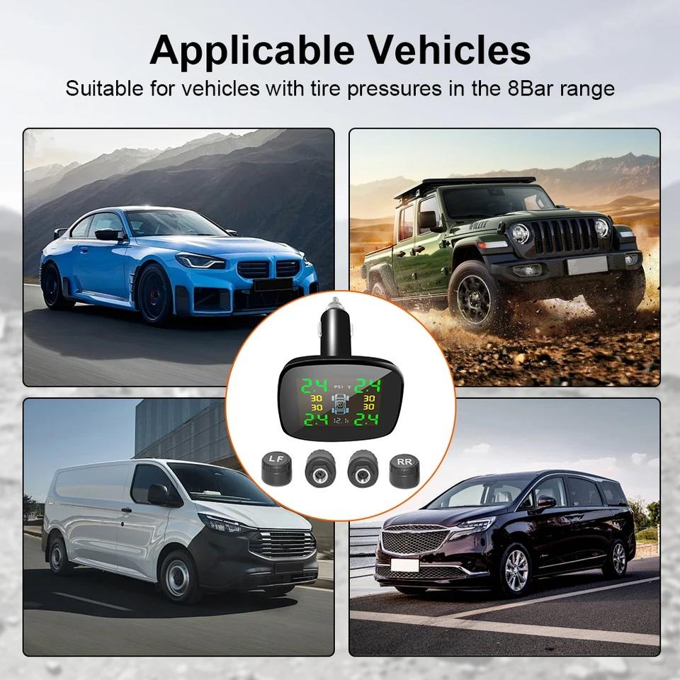 Car Accessories Car TPMS USB Digital Tpms Tire Pressure Alarm System Wireless Universal TPMS Sensors with 4 External Sensors Auto Security Alarm