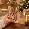 Elegant Wine Glass Set Creative Transparent Santa Claus Pattern Mug, 3D Embossed Christmas Aesthetic Tea Cups, Drinking with Tree Wreath Socks Design,