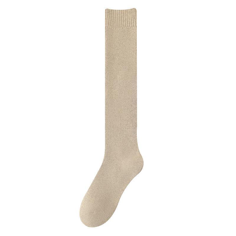Women's Spring and Autumn Thickened Warm Calf Socks Cotton Socks Solid Color Casual Anti-abrasion and Anti-pilling Versatile Hoop Socks