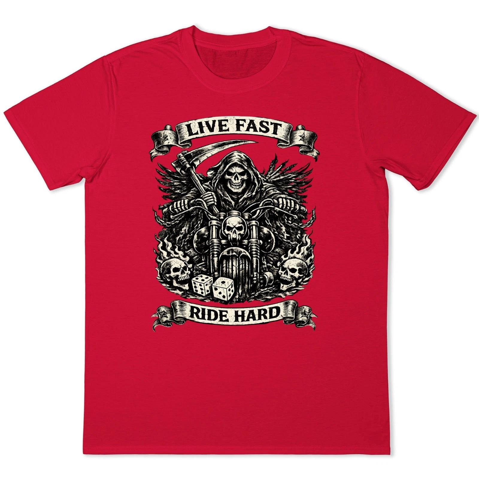 Live Fast Ride Hard T-Shirt Grim Reaper Scythe Skull Biker Motorcycle Gothic Tee XXL
