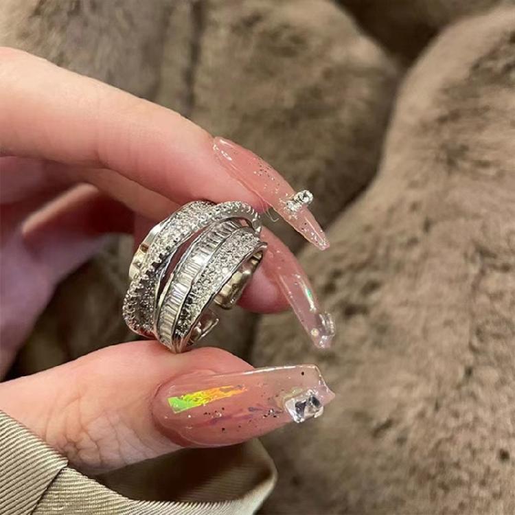 Elegant Multi Row Cubic Zirconia Open Ring Engagement Wedding Band Gift for Her Wedding Anniversary Jewelry