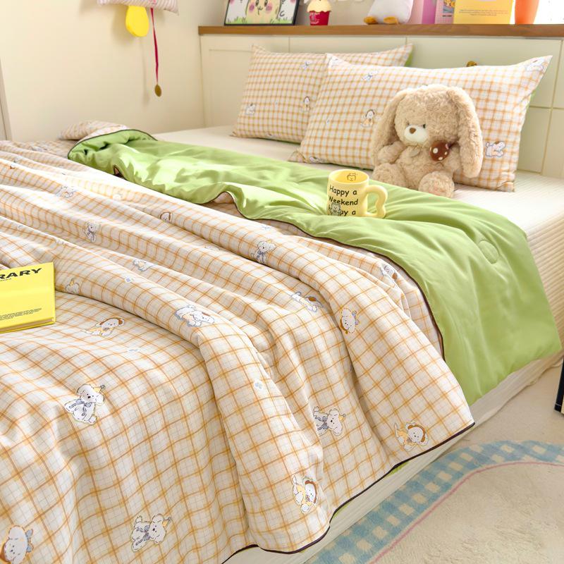 Class A Soy Fiber Double-Layer Summer Quilt with Cartoon Print - Air Conditioning Comfort Quilt, Thin & Lightweight