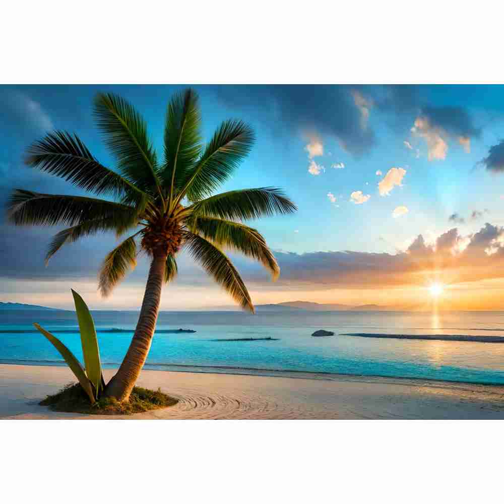 Sommer Strand Wellen Palmen Blauer Himmel Sonnenaufgang Ozean Thema Kulisse, Geburtstagsparty, Heimdekoration Fotografie Kulissenstoff