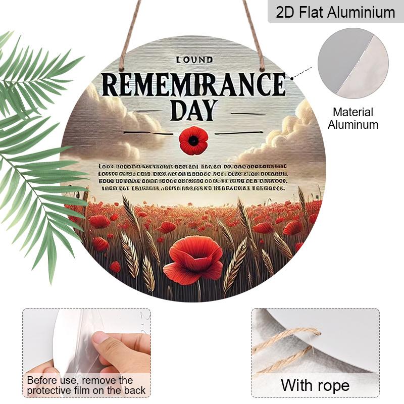 2D Flat Aluminum Memorial Day-Themed Wall Decor Red Poppy and Sheaf of Wheat Design Commemorative Gift 7.87 Inches X 7.87 Inches Suitable for Cafes