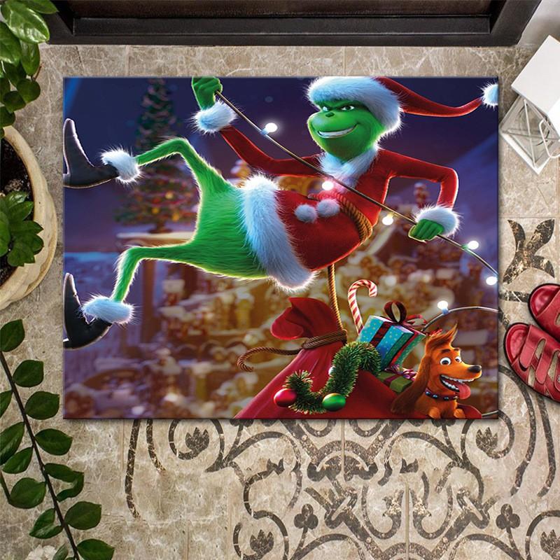 Grinch Christmas Doormat Non-Slip Floor Mat Entryway Hallway Living Room Holiday Decor Square Washable Rug