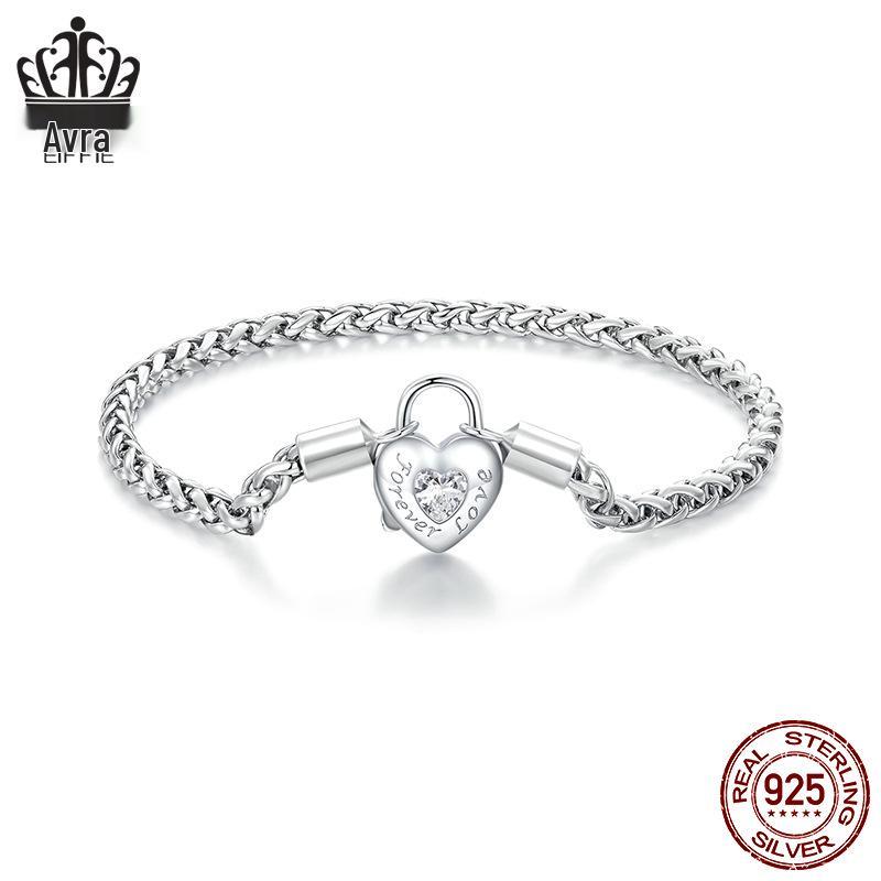 Avle Heart Lock Chain Bracelet - S925 Sterling Silver, Cross-Border Hot-Selling Item