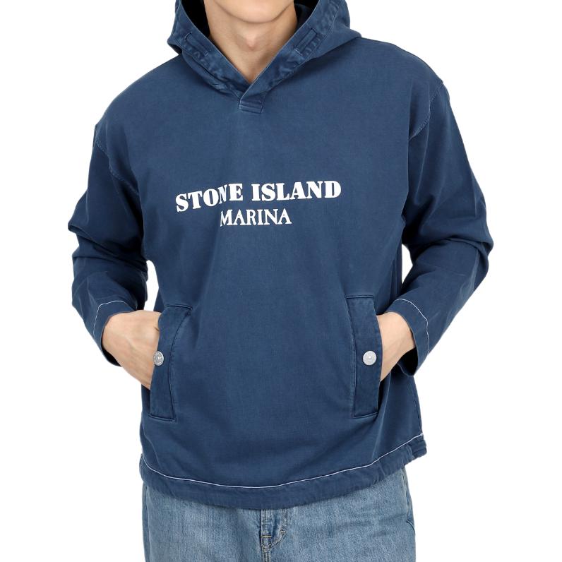 Stone Island Hooded Logo Sweatshirt Men sweatshirts Blue 8015615X2-V0127