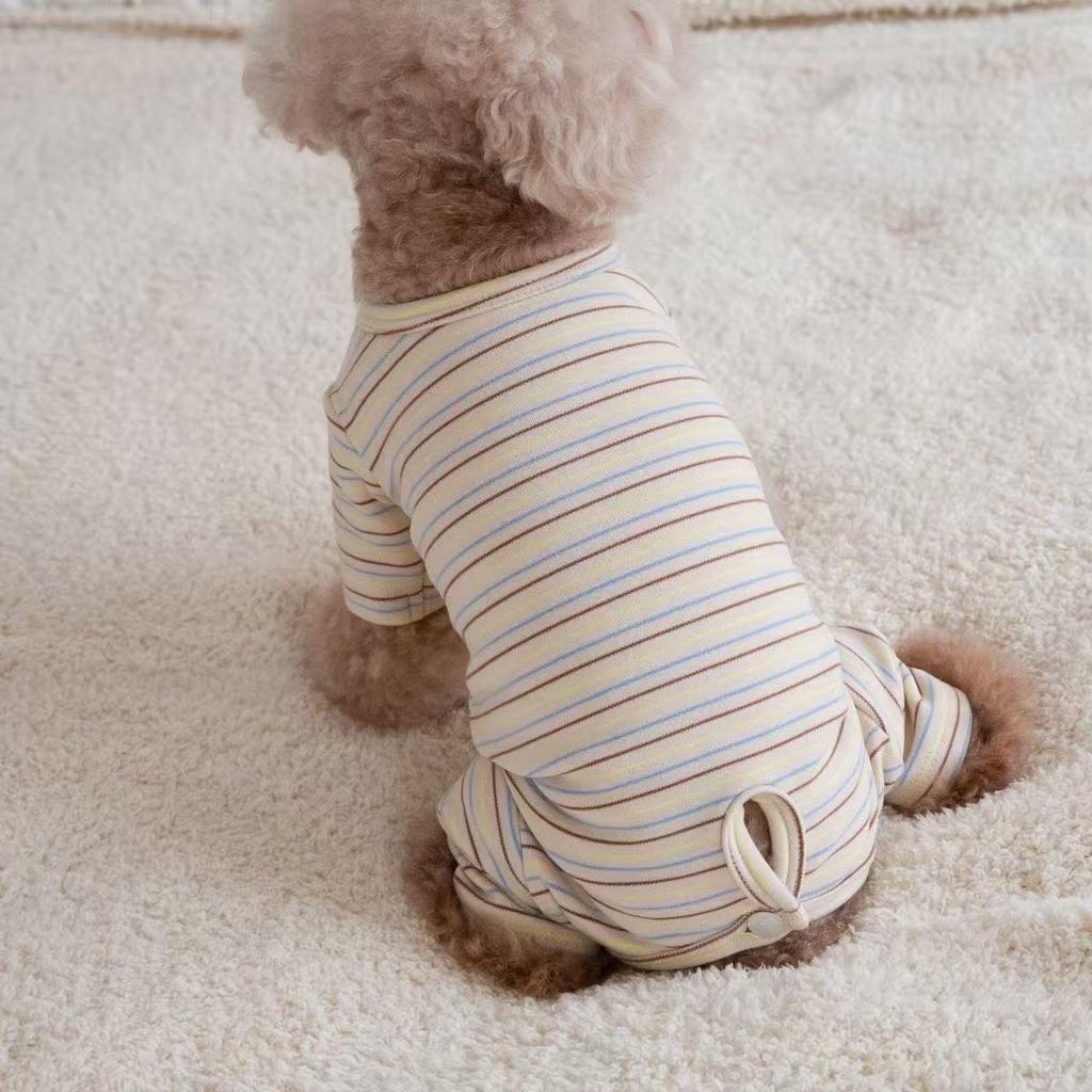 Fall Winter Pet Dog Belly-hugging Jumpsuit Striped Four-legged Warm Base Layer Sterilized Clothes For Teddy Bichon Yorkie Puppy