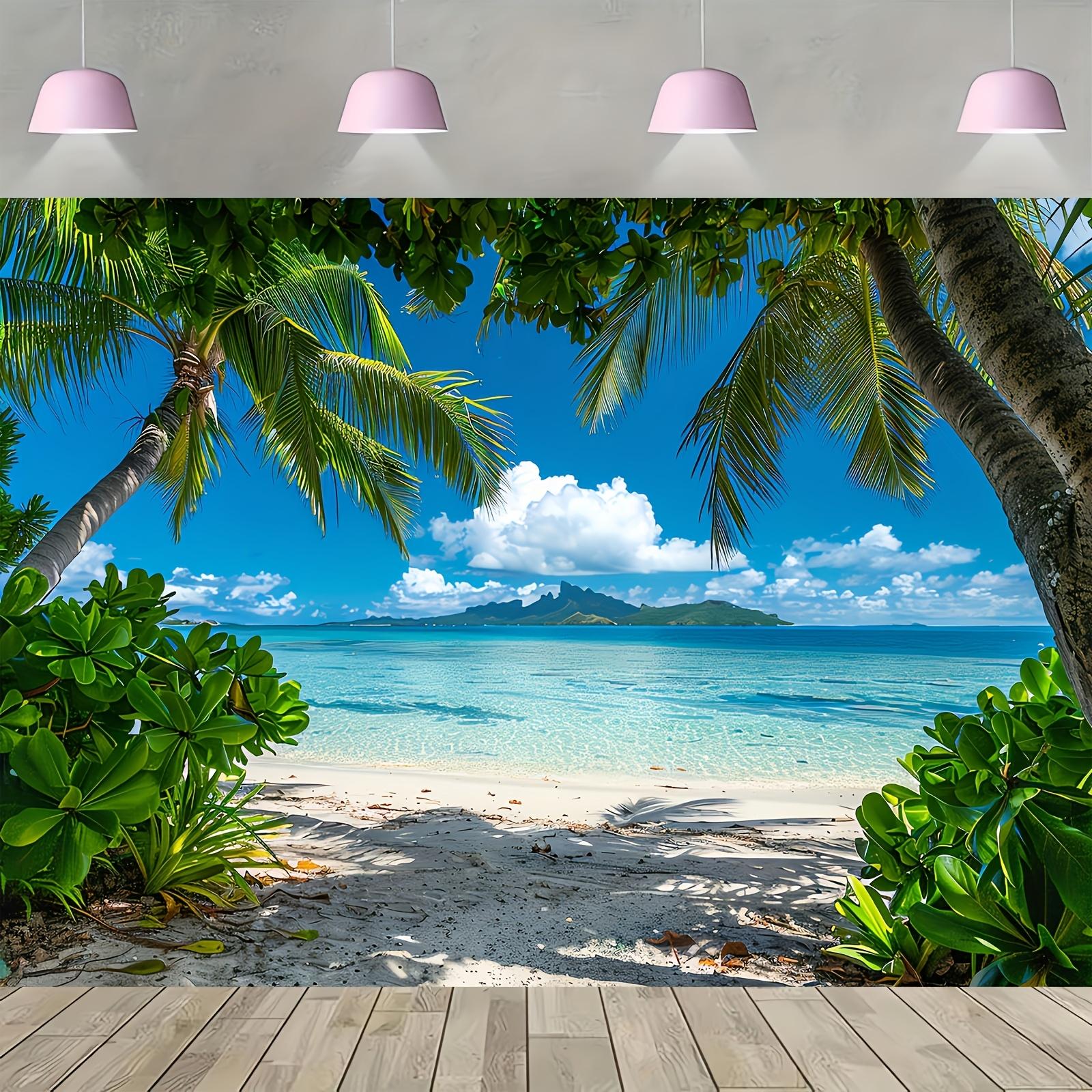 Tropical Beach Palm Trees Ocean View Tapestry Summer Vacation Paradise Wall Hanging for Relaxation Spa Resort Style Interior 74x94cm(29x37in)