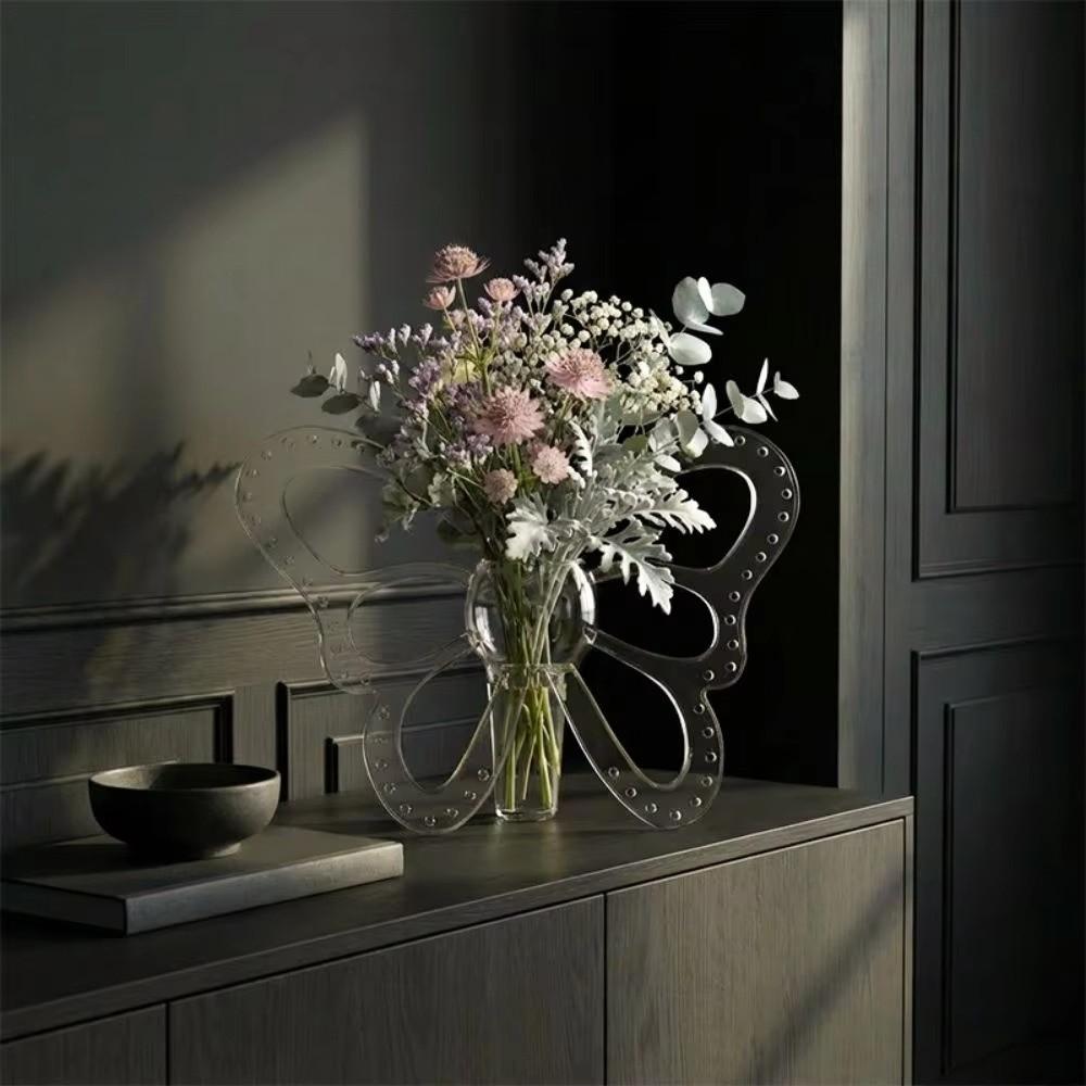 Klarer Kunststoffrahmen Pflanze Vase Hydroponischer Blumenhalter Schmetterlingsblumenvase Schreibtischdekoration