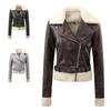 European size women's leather jacket women's slim jacket fur collar autumn and winter coat women's locomotive clothing large size stand-up collar leat