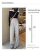 Women's High-Waist Gray Sweatpants - Summer Wide-Leg Floor-Length, Casual Loose American Style with Drawstring.