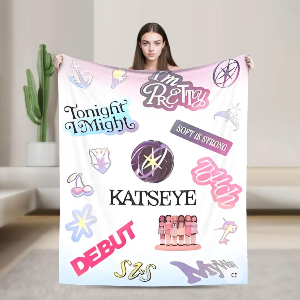Katseye Kpop Knitted Blankets Fleece Sophia Lara Megan Ultra-Soft Throw Blankets for Car Sofa Couch Bedspread
