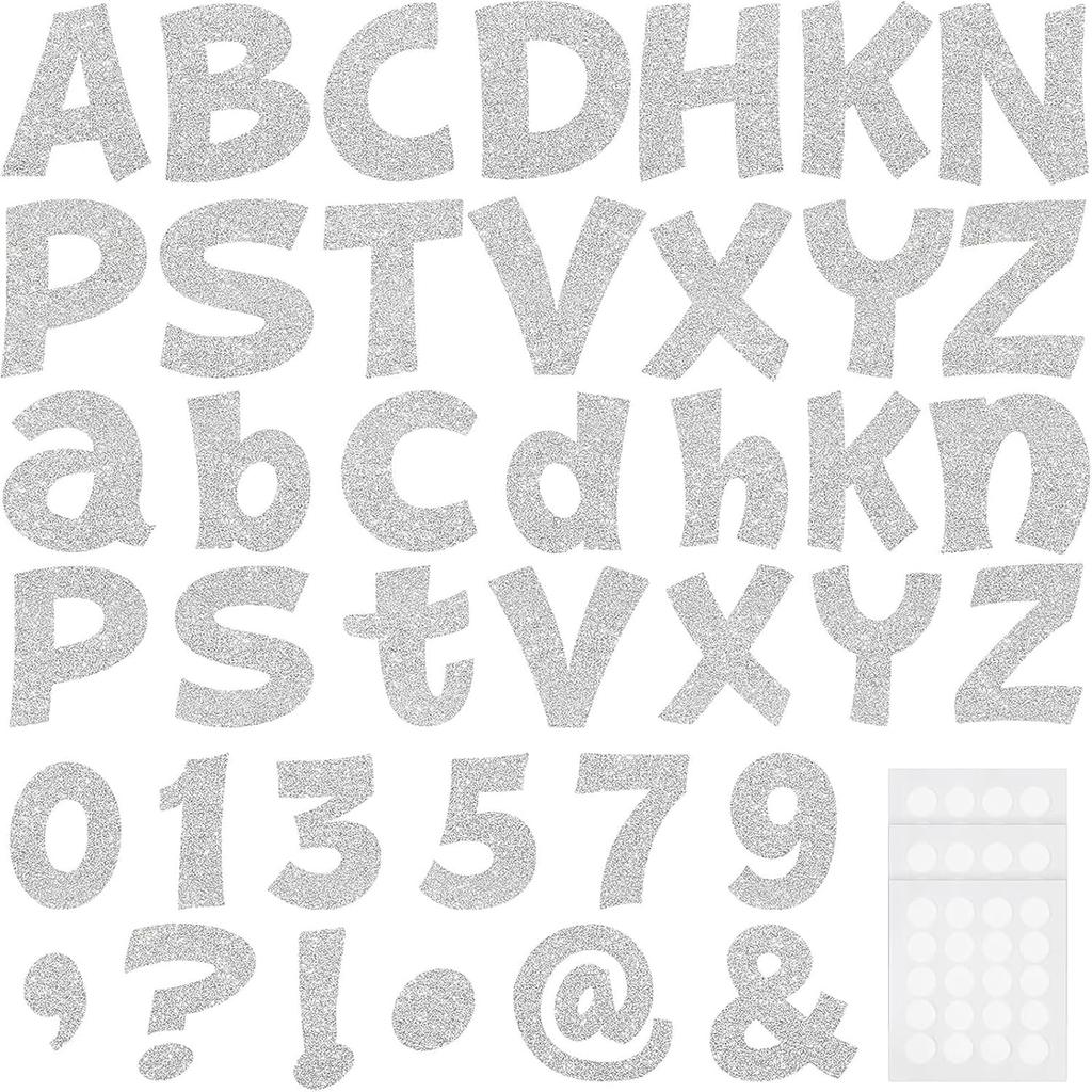 72 Pcs Glitter Cutout Bulletin Board Letters for Classroom 4" Upper and Lowercase Alphabet Numbers Punctuation with Adhesive Dots for Back to School