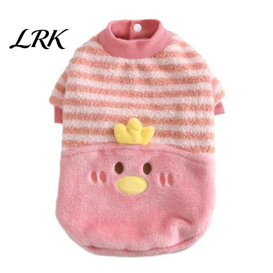 Warm Pet Clothing Cute Duck Dog Shirt, Striped Plush Clothes, Snap Button Clothes Closure, Autumn Winter Outfit for Small Medium Dogs Eye-catching