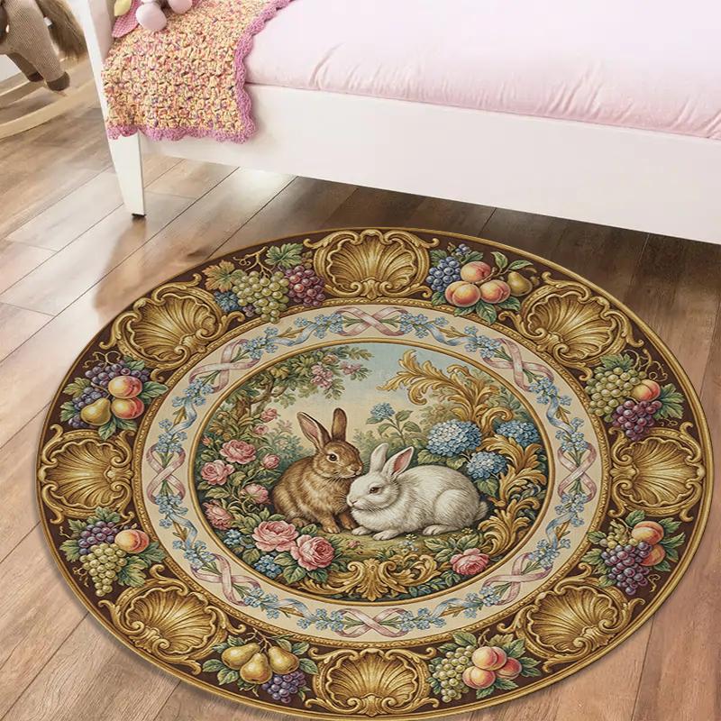 

Rabbit Decoration Round Area Rug,Carpet Rug for Living Room Bedroom Sofa Playroom Decor,Non-slip Floor Mat60 80cmx80cm