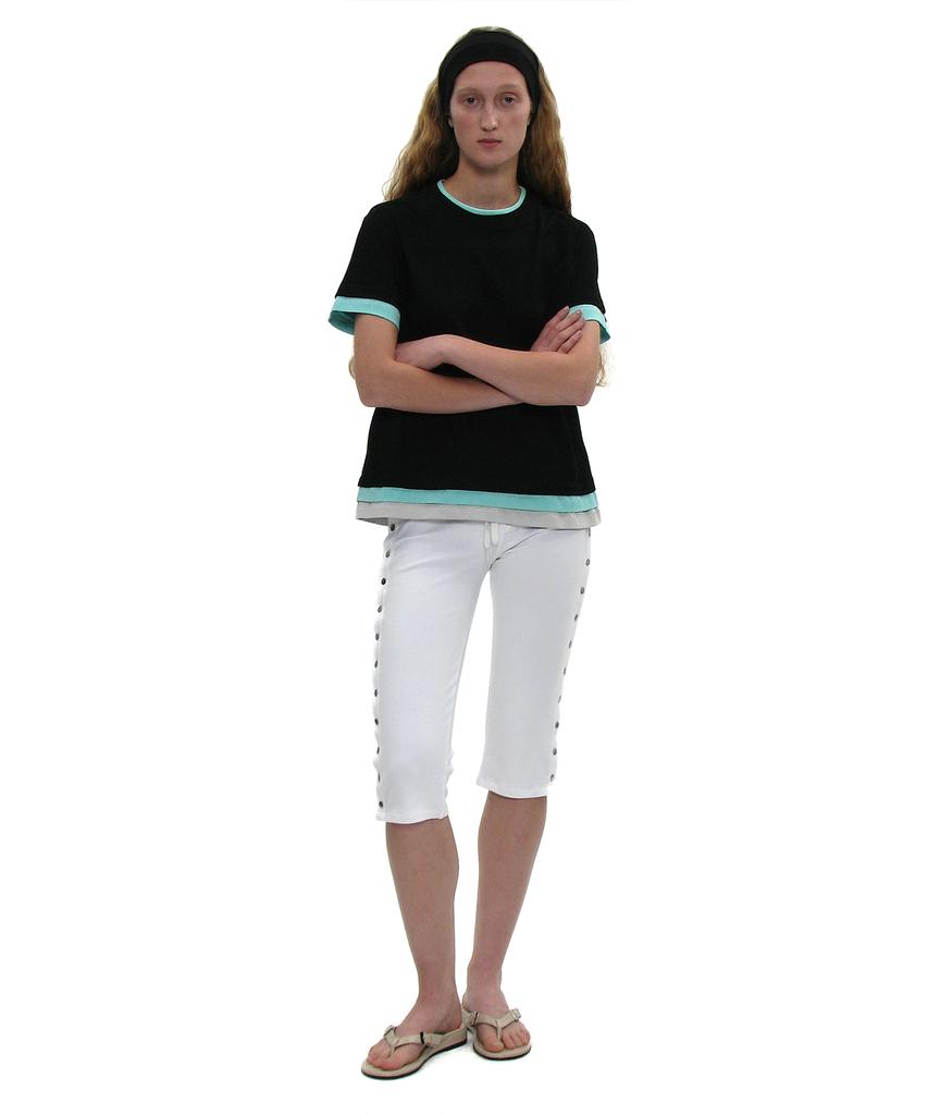 PARTIMENTO WOMEN Multi-Layered Short Sleeve Tee_Black