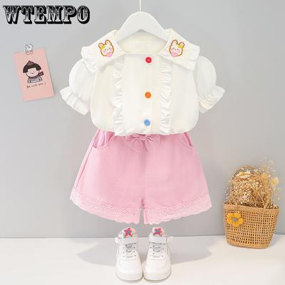 Girls' Shirts Set Children's Clothing Girls' Babies' Solid Color Shirts Children's Short Sleeved Summer Clothes Korean Two-piece Set
