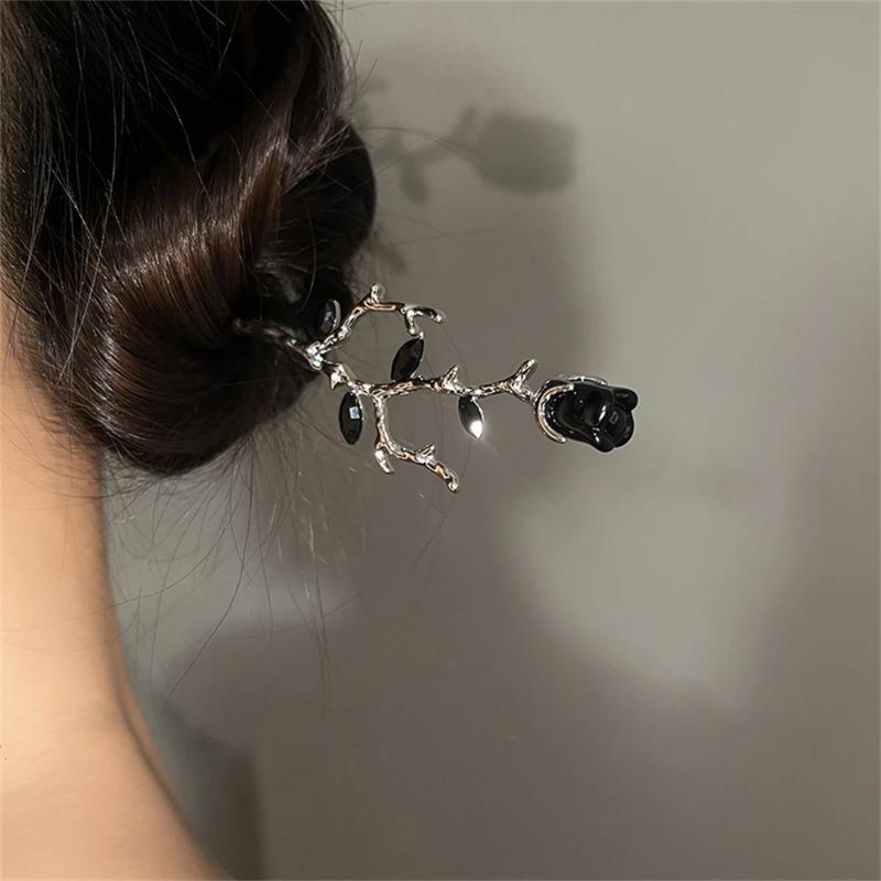 Vintage Metal Red Rose Flower Hairpins Women Elegant Texture New Chinese-style Chopstick Hair Stick Girls Hair Accessories Tools