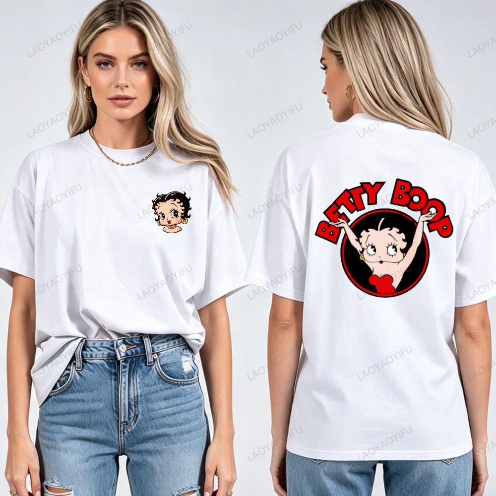 Vintage Animation Betty Boop Pattern T Shirt Men Women Breathable Short Sleeve Tees Hip Hop Style Casual Cotton Streetwear Tops