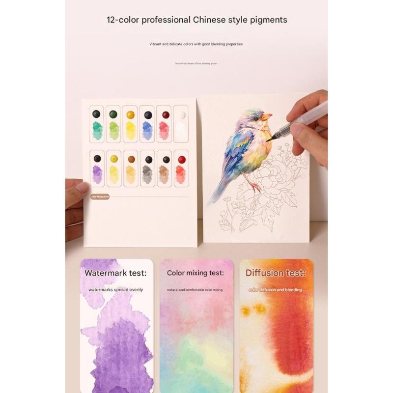 Art Doodling Book with 12 Color Watercolor Paint Water Brush Pen Stress Relief Painting Book For Children Adult Drawing