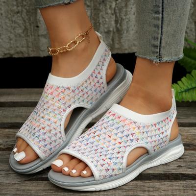 Damen Flyknit Sandalen mit Fischmaul Bequeme und Atmungsaktive Einzelne Schuhe