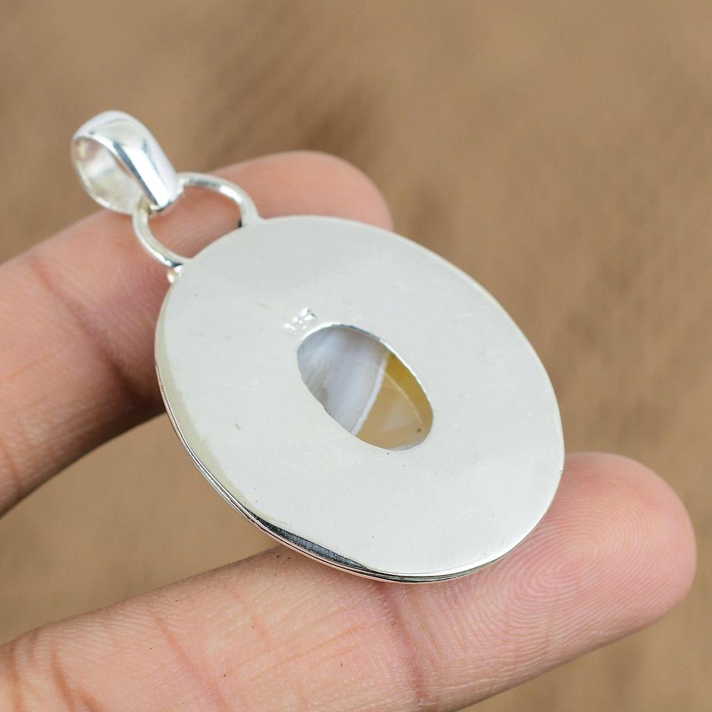 Natural Botswana Agate Gemstone Jewelry 925 Sterling Silver Pendant For Women