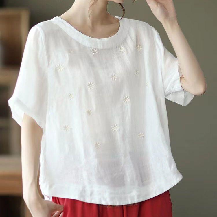 T-shirt for Women Summer Large Size Cotton T-shirt Soft Loose Printed Casual Comfortable Pullover T-shirt Top