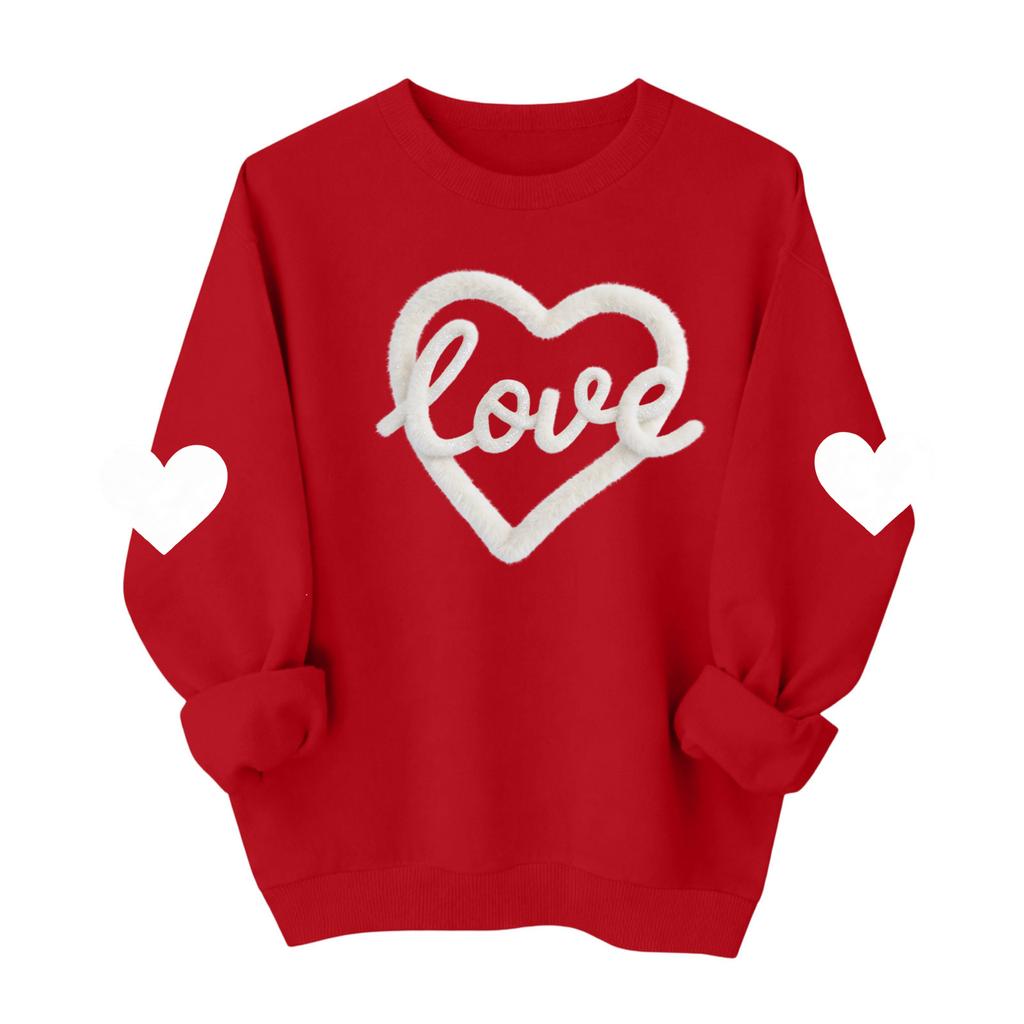 Valentines Sweatshirts For Women Love Heart Graphic Pullover R-neck Long Sleeve Tops Valentine's Day Sweatshirt