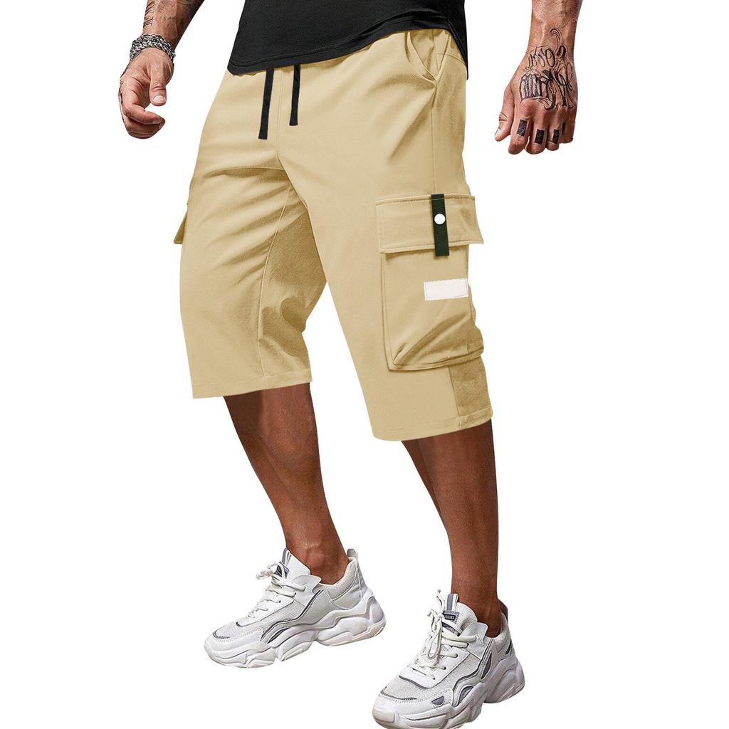 Men's Casual Loose Fit Cargo Shorts with Elastic Waistband and Multi-Pockets Comfortable Summer Wear for Outdoor Activities