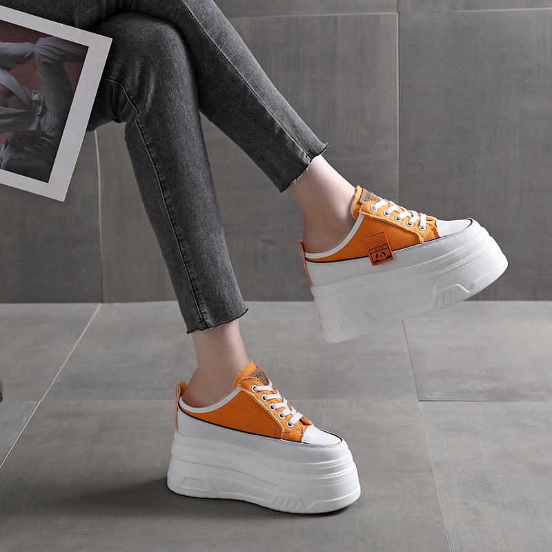 Fashion 12CM Denim Platform Wedge Ladies Comfy High Brand Breathable Summer Bao Toe Slippers Lace Up Chunky Sneaker Casual Shoes