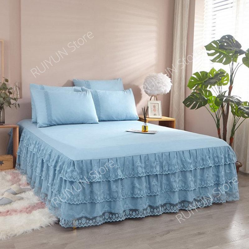 Spitzenrüschen-Bettrock, 3-lagig, Bettrock, Tagesdecke, Schlafzimmerbettdecke, Bettlaken, Bettrock, rutschfester Matratzenbezug, Couvre Lit