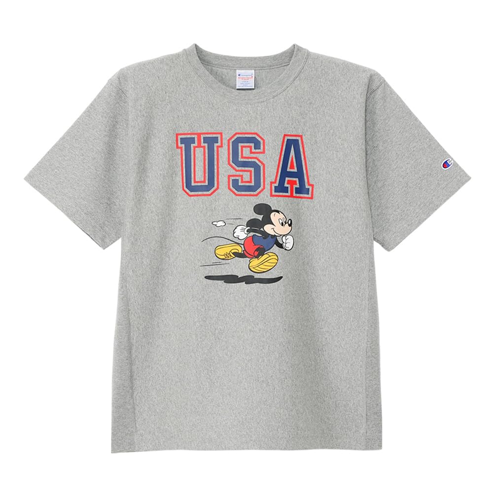 Champion Short Sleeve Crew Neck Disney Mickey Relax Fit Graphic Print Short Sleeve Reverse Oxford Gray Men's 9.4oz T-Shirt, Weave, C3-Z360,