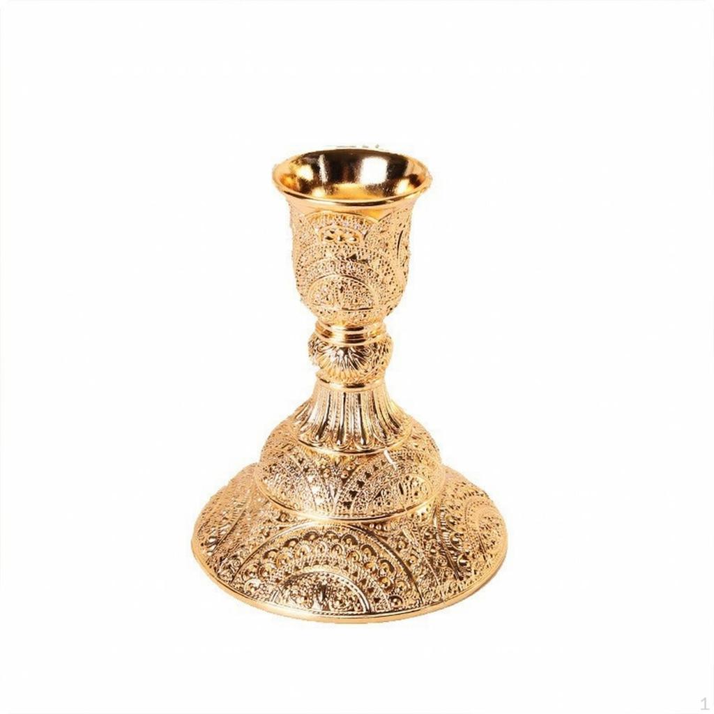 Candlestick Holder Ornate Candle with Round Base Metal for Dining Table, Home Decor, Hotel