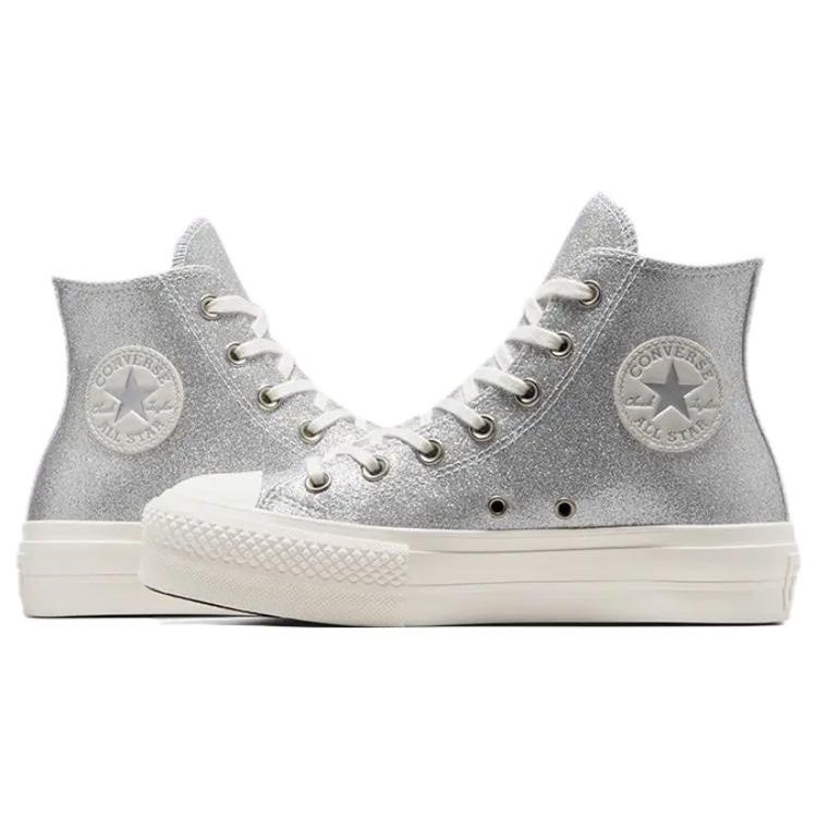 Converse All Star Lift Pohodlné Všestranné Odolné Tlumící Nárazy Lehké Plátěné Boty s Vysokým Svrškem Dámské Tenisky Stříbrné A07949C