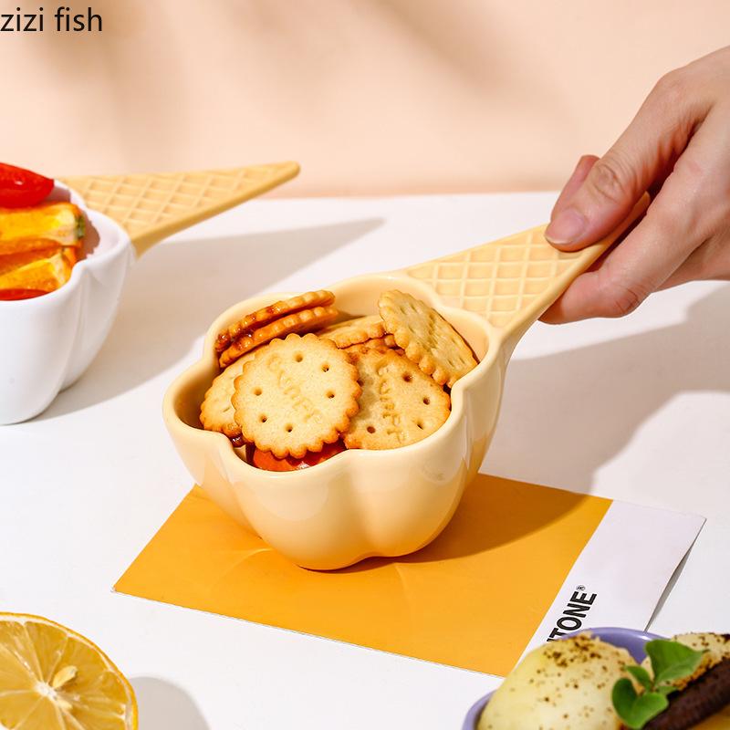 Eiscreme-förmige Keramik-Dessertschale Frühstücksschalen Griff Nudelschale Essteller Obstteller Suppenschalen Snackschalen Tablett