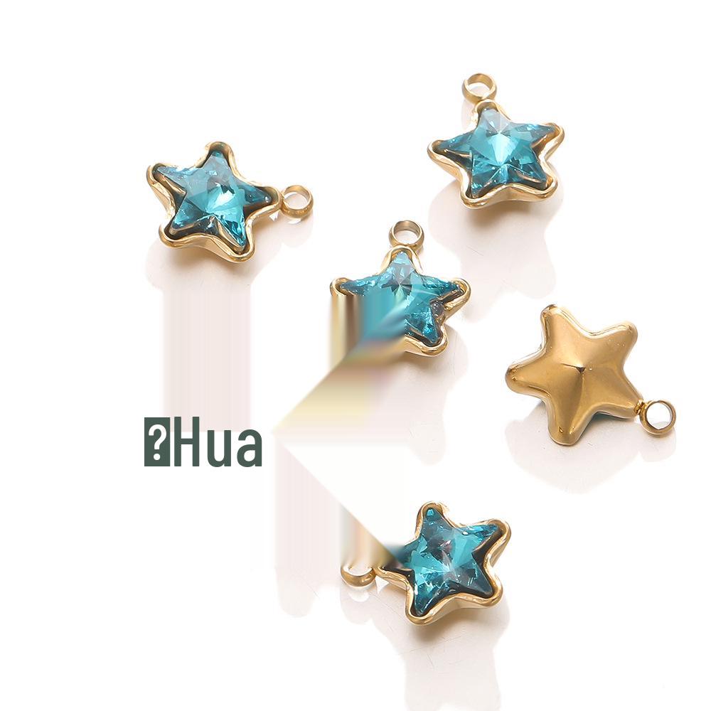 18k Gold-Plated Stainless Steel Star Pendant with Colorful Diamond-Accents - DIY Earring & Bracelet Jewelry Accessories