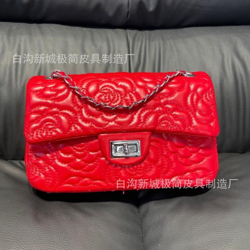 

Embroidery thread camellia chain bag women s new fashion design shoulder crossbody small square bag