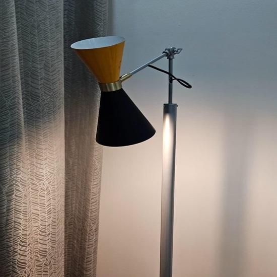 Mid Century Italian Stilnovo Adjustable Floor Lamp, Black Amber Brass, 210.82 cm Dual Tone