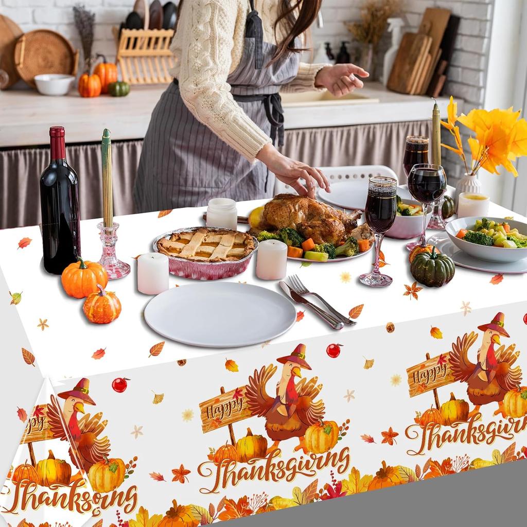 GREHUMOR Fall Thanksgiving Party Supplies Thanks Giving Tablecloth Plastic Turkey Thanksgiving Party Tablecloth Pumpkin Table Cover for Fall Thanks
