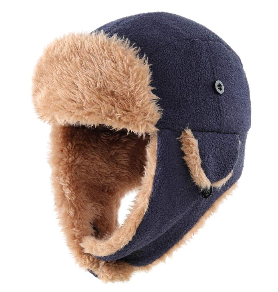 Conectaile Toddler Kids Winter Warm Hat with Ear Flaps for Outdoor Activities and Cold Pilot Cap for Navy Blue Weather, Boys, Skiing,