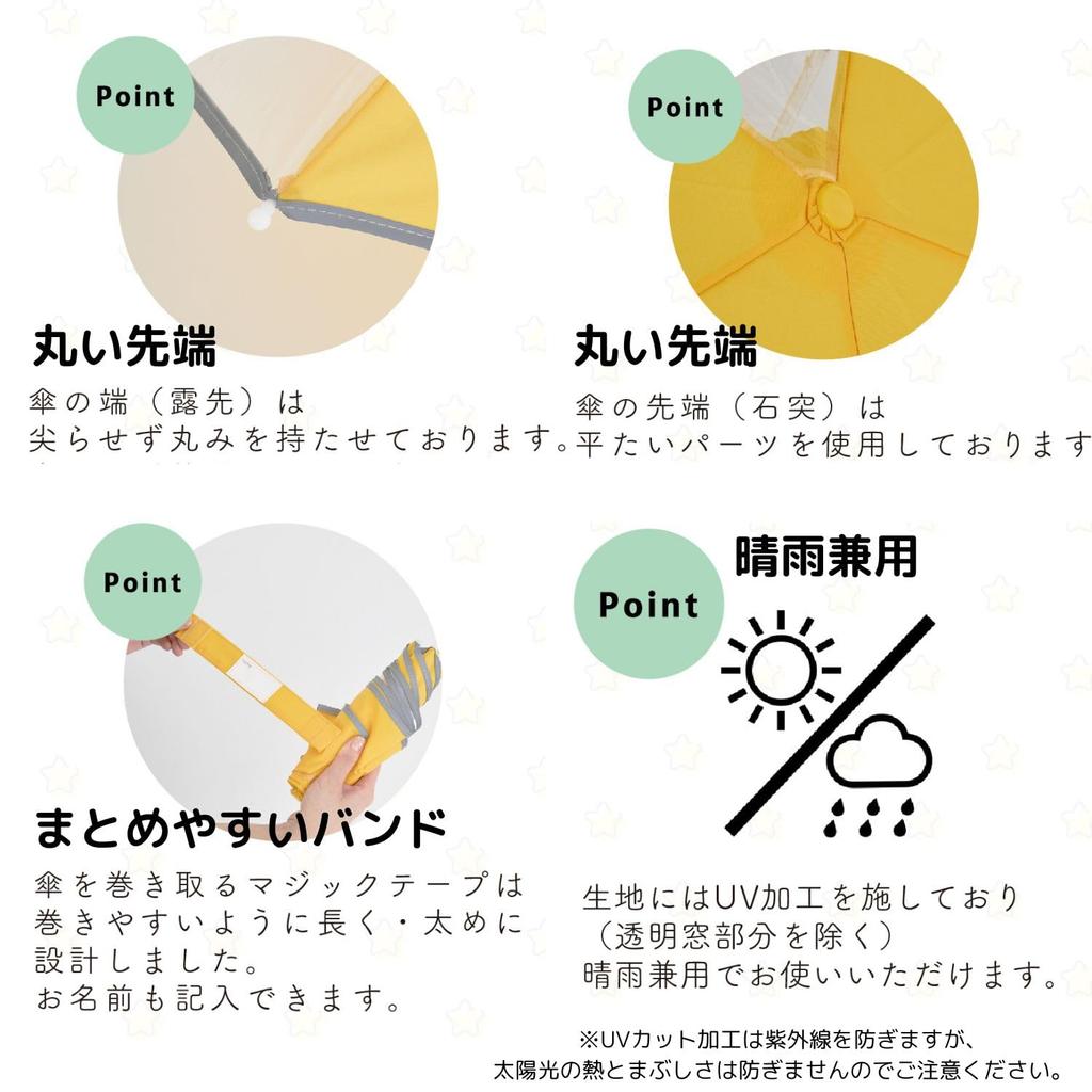 Estaa Folding Umbrella with Clear Checkered and Floral Reflective 55cm Yellow Kids' Window, Windproof, Design, Tape, Finger-Pinch Resistant, Ribs,