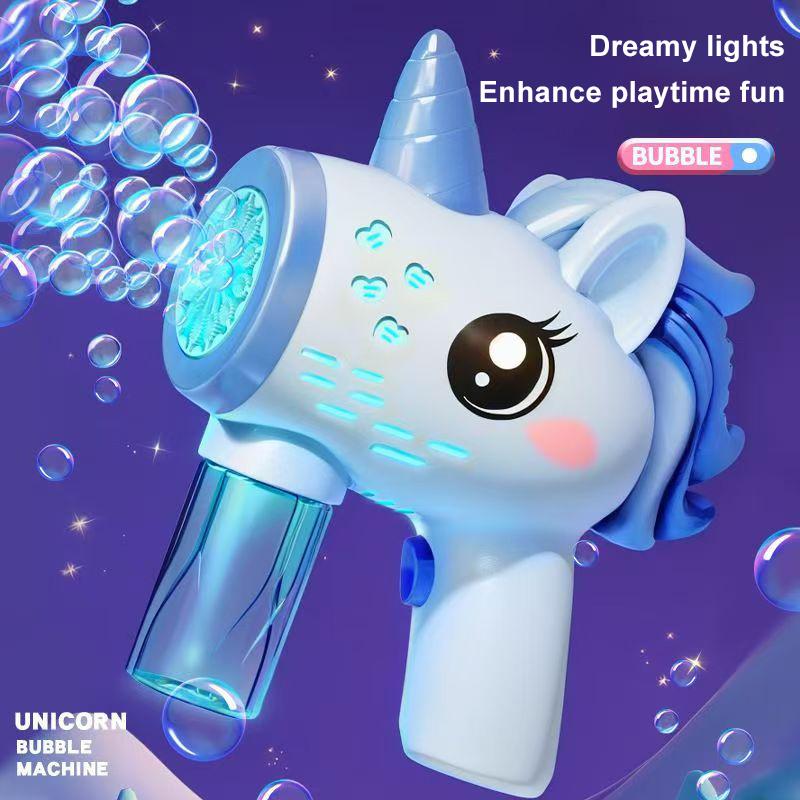 Unicorn Bubble Blower With Bubble Solution, Kids' Electric Automatic Bubble Gun Toy