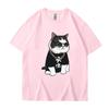Summer Round Neck Cartoon Cute Big Boss Cat Printed Top Fashionable Casual Pure Cotton Short Sleeved Men's and Women's Unisex T-shirts