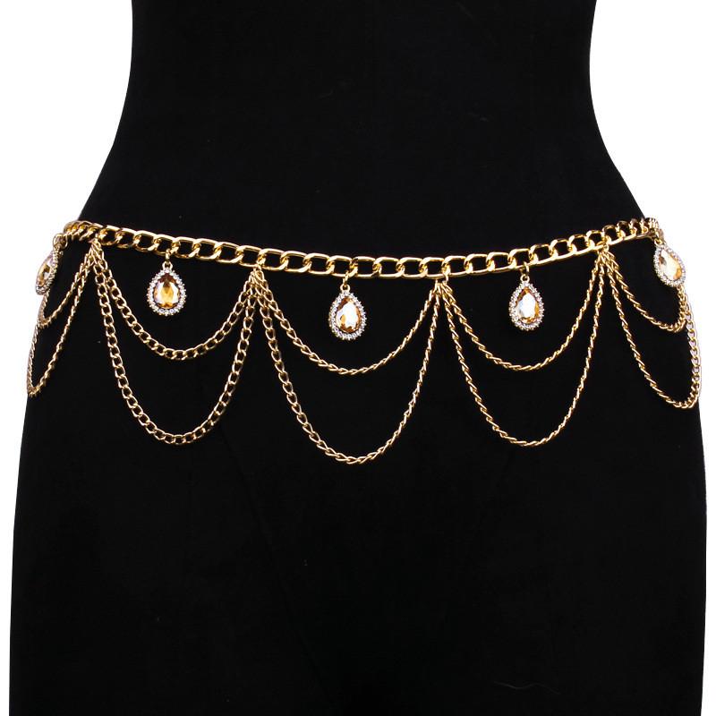Alloy Waist Chain With Multilayer Gemstone Design For Summer And Winter Wear