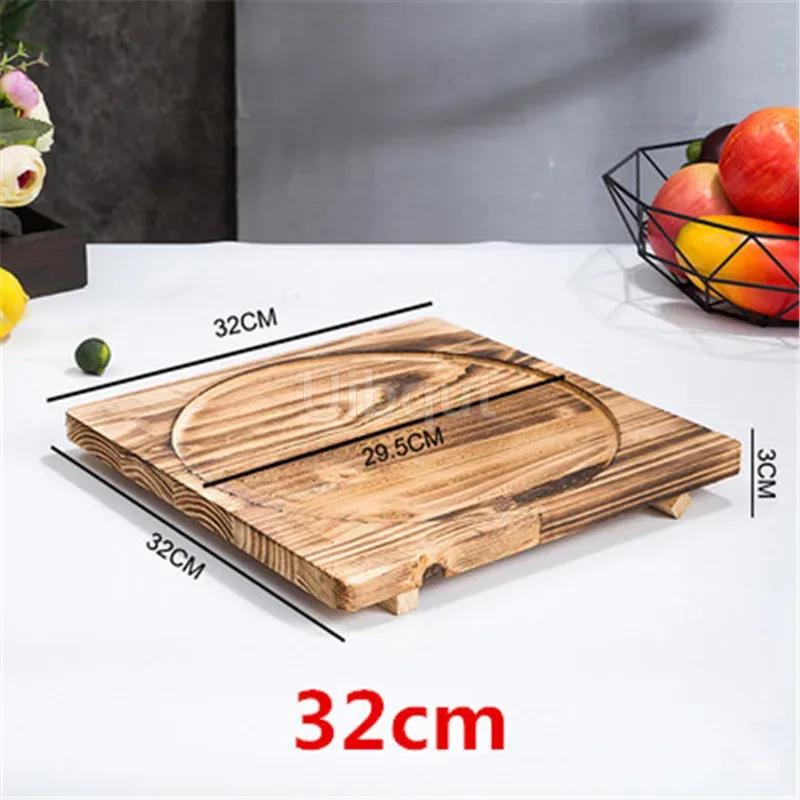 Heat Insulation Wooden Mat Iron Plate Bottom Board Bowl BBQ Square Wood Pad Stone Casserole Pot Pad Placemat for Dining Table