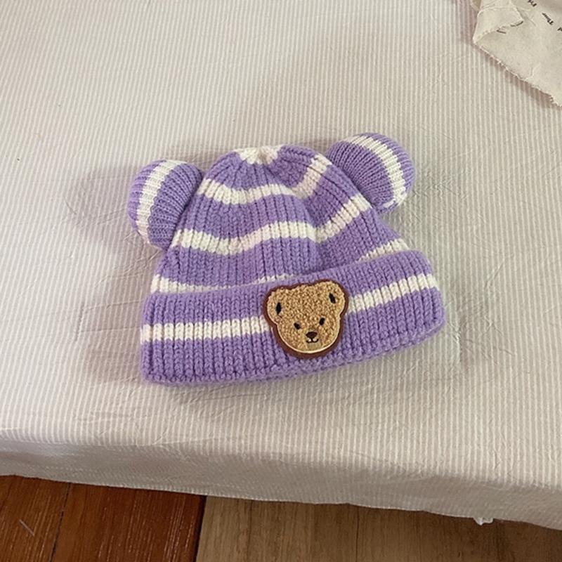 

Детская шапка, детская вязаная шапка для мальчиков и девочек, полосатая шляпа с отложными полями и рисунком медведя, детские шапки